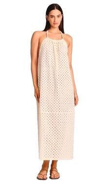 Vitamin A Halter Eyelet Cover-Up Maxi Dress Eco-Friendly Size Large